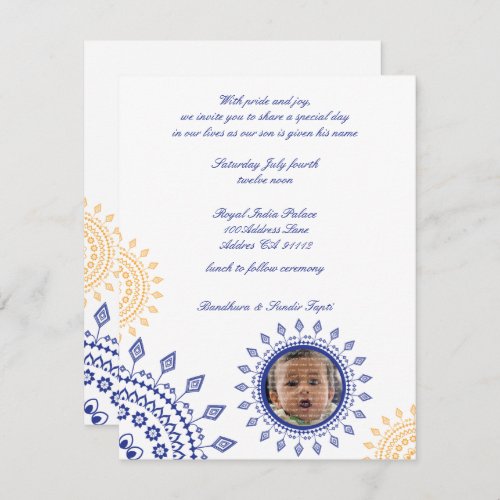 Namkaran Blue  Yellow Baby Naming Invitations