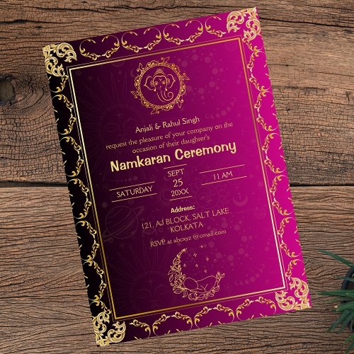 Namkaran Naming Ceremony Golden Elements Invitation