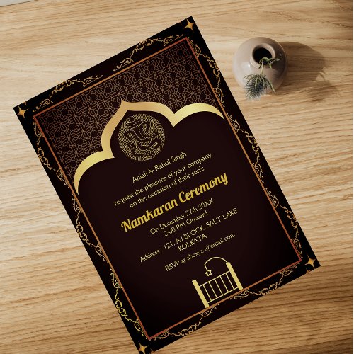 Namkaran Naming Ceremony Golden Elements Invitation