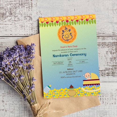 Namkaran Naming Ceremony Golden Elements Invitation