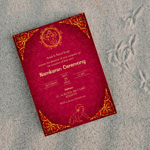 Namkaran Naming Ceremony Golden Elements Invitation