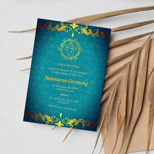 Namkaran Naming Ceremony Golden Elements Invitation