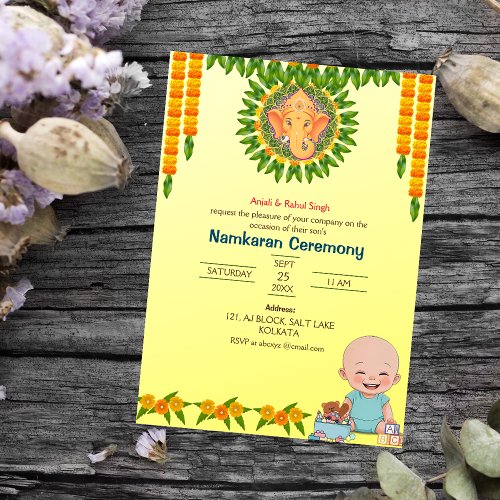 Namkaran Naming Ceremony Golden Elements Invitation