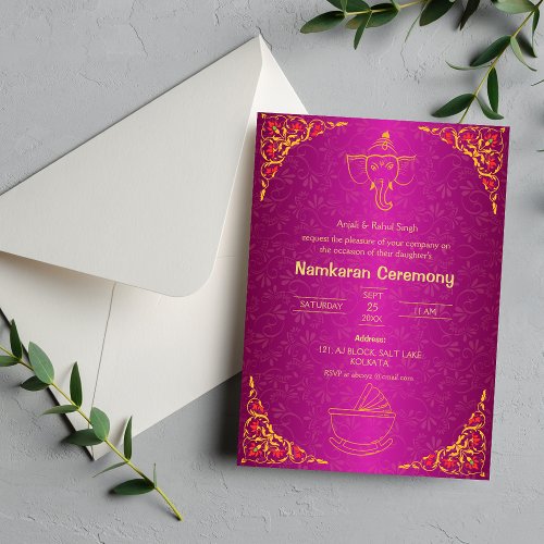 Namkaran Naming Ceremony Golden Elements Invitation