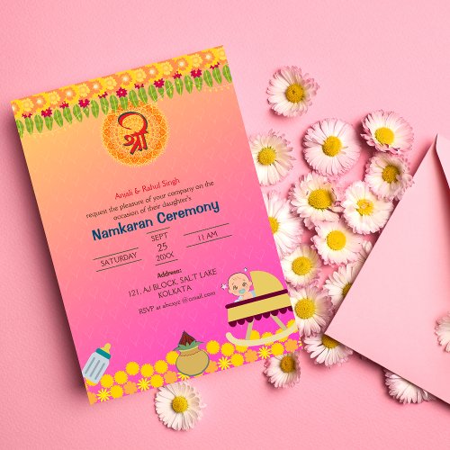 Namkaran Naming Ceremony Golden Elements Invitation