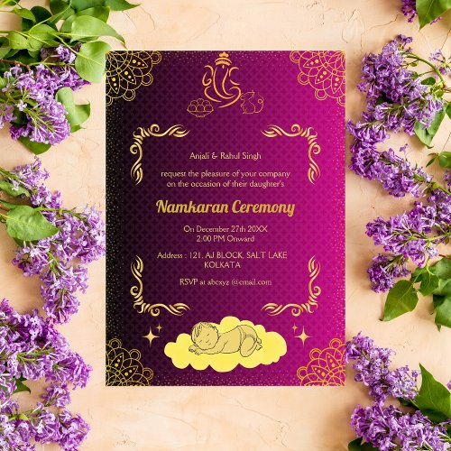 Namkaran Naming Ceremony Golden Elements Invitation