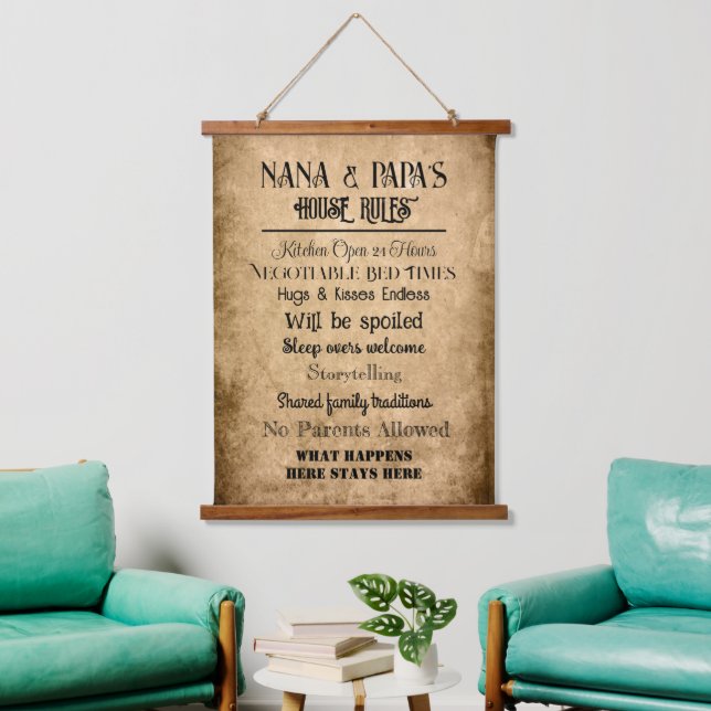 Nan & Papa House Rules Hanging Tapestry (Living Room)
