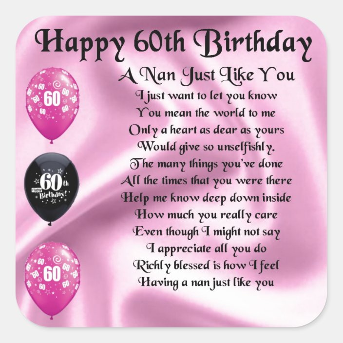 Nan Poem - 60th Birthday Square Sticker | Zazzle.com