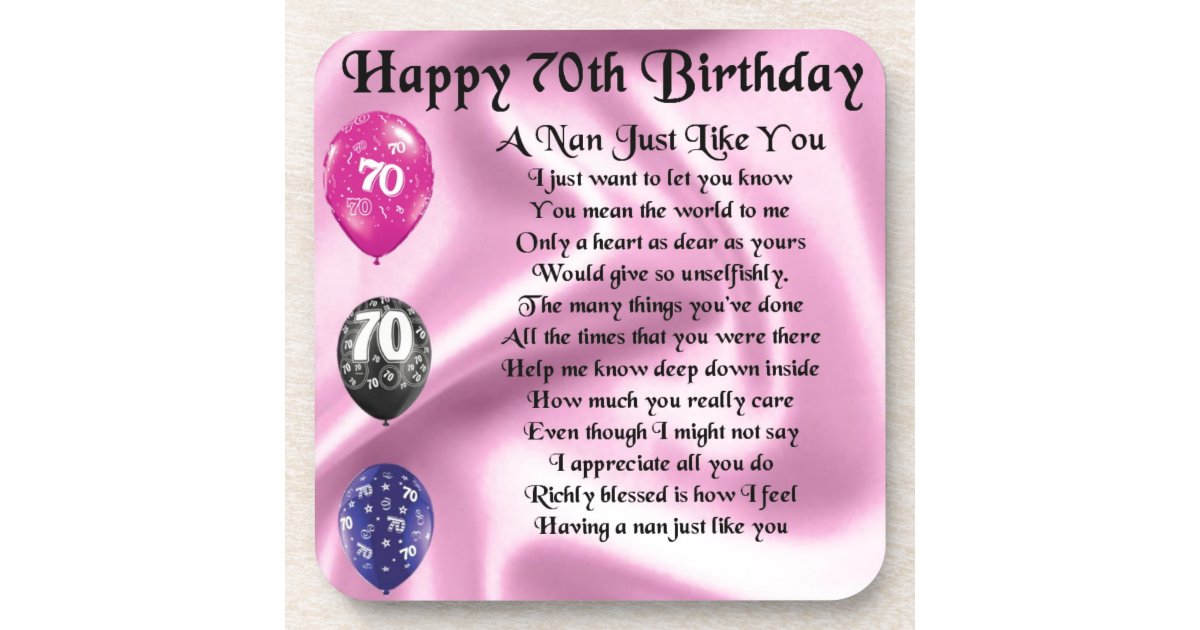 nan poem - 70th Birthday Coaster | Zazzle