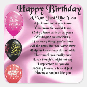 Nan Poem - Happy Birthday Square Sticker