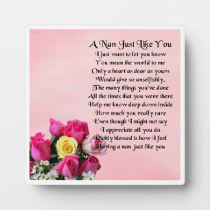 Nan Poem Plaque - Roses Design
