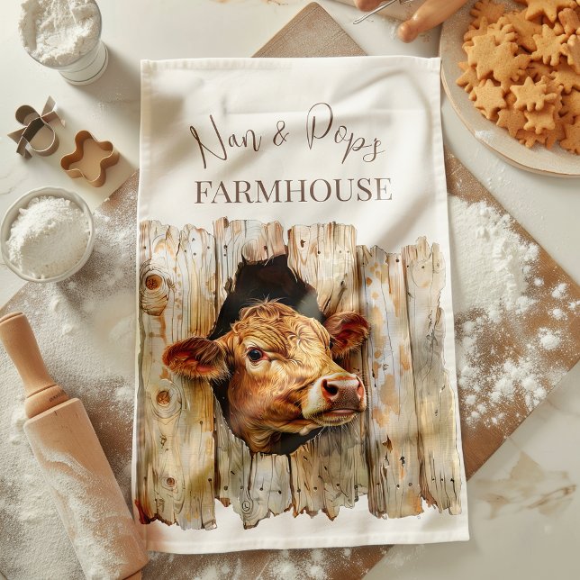 Nan & Pop's Farmhouse Cute Country Farm Cow Kitchen Towel (Creator Uploaded)