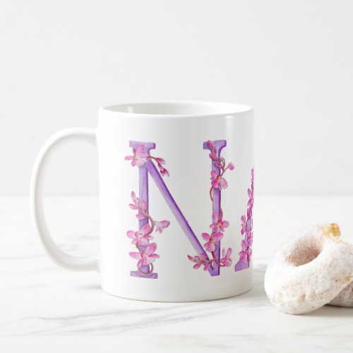 Nan text orchid purple pink art painting mug