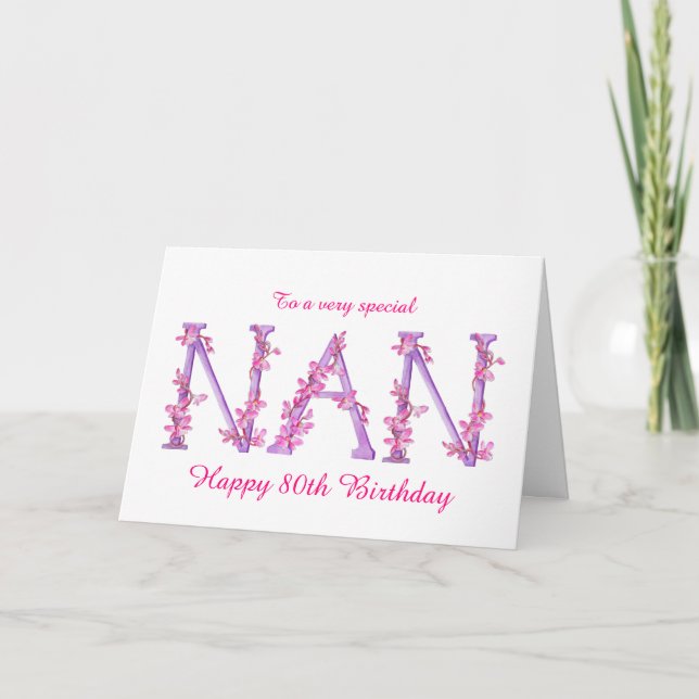 Nan watercolor Orchid custom 80th birthday card (Front)