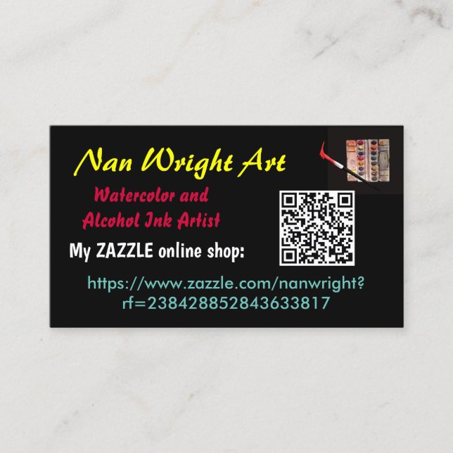 NAN WRIGHT business card for my online Zazzle shop (Front)