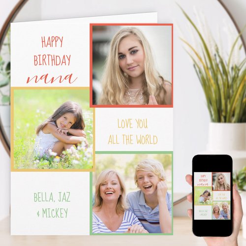 Nana 3 Photo Collage Personalized Birthday Card