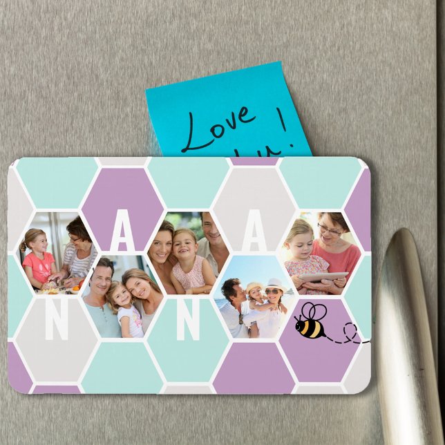 Nana 5 Photo Collage 4 Letter Pretty Honeycomb Magnet (Creator Uploaded)
