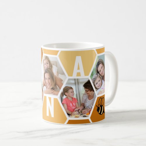 Nana 5 Photo Editable 4 Letter Bee and Honeycomb Coffee Mug