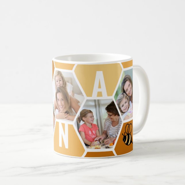 Nana 5 Photo Editable 4 Letter Bee and Honeycomb Coffee Mug (Front Right)