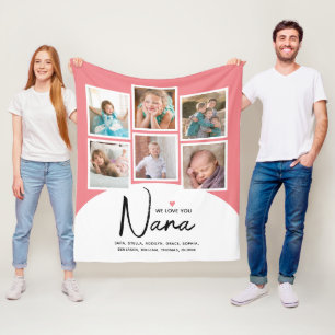 Nana 6 Photo Collage Modern Script Pink Fleece Blanket