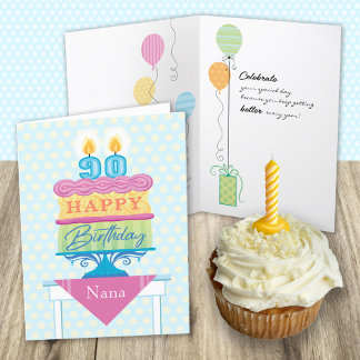 Nana 90th Birthday Cake Number Candles  Card