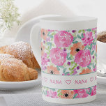 Nana All Over Pretty Floral Pattern Bone China Mug<br><div class="desc">Personalized floral dainty mug printed with ♡ nana ♡ (editable), all the way around. The design features pretty watercolor flowers in pink, apricot orange and green with whimsical typography. The template is ready for you to edit the wording (for example, you might prefer to say grandma or grammie instead of...</div>