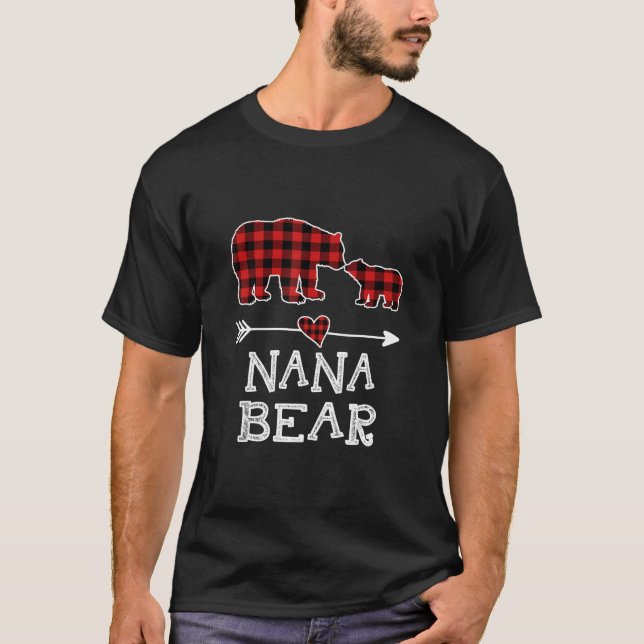 Nana Bear Christmas Pajama Red Plaid Buffalo Famil T-Shirt (Front)