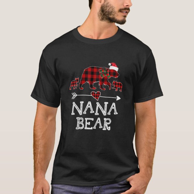 Nana Bear Christmas Pajama Red Plaid Buffalo T-Shirt (Front)