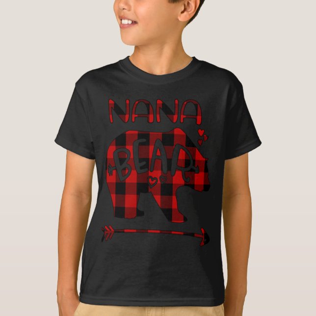 Nana Bear Red And Black Buffalo Plaid Bear Heart A T-Shirt (Front)