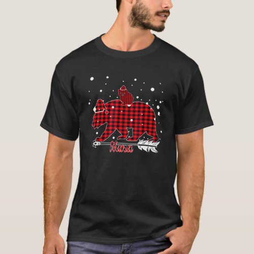 Nana Bear Santa Hat Matching Family Red Plaid Chri T_Shirt