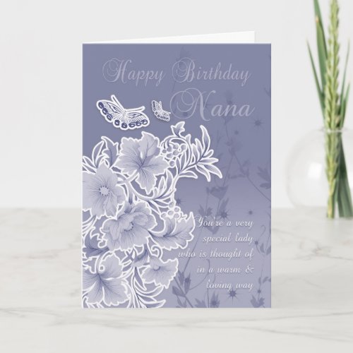 Nana Birthday Card With Flowers And Butterflies