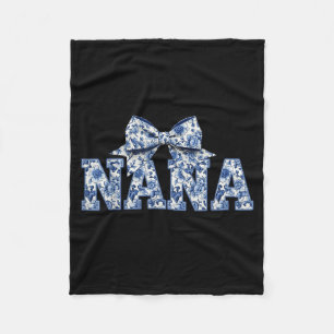 Nana- Blue White Chinoiserie Floral - Grandma  Fleece Blanket