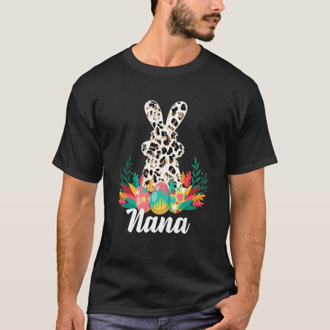 Nana Bunny Ears Easter Day Cute Leopard Print Flor T-Shirt (Front)