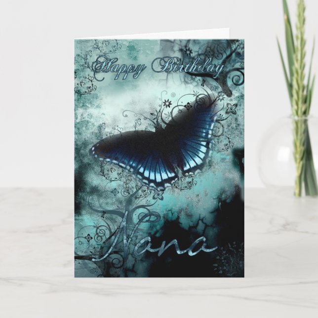 Nana Butterfly Birthday Card - Blue Butterfly Birt (Front)