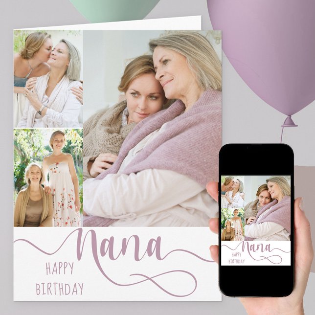 Nana Calligraphy 3 Photo Happy Birthday Card (Creator Uploaded)