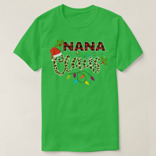 Nana Claus Grandma Santa Buffalo Plaid Leopard Xma T-Shirt (Design Front)