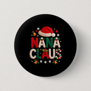 Nana Claus Knitted Design Grandma Pajama Family Ma Button
