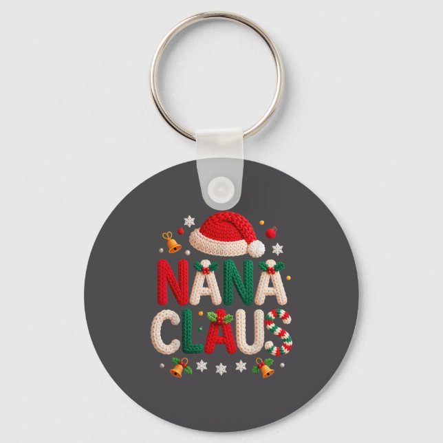 Nana Claus Knitted Design Grandma Pajama Family Ma Keychain (Front)