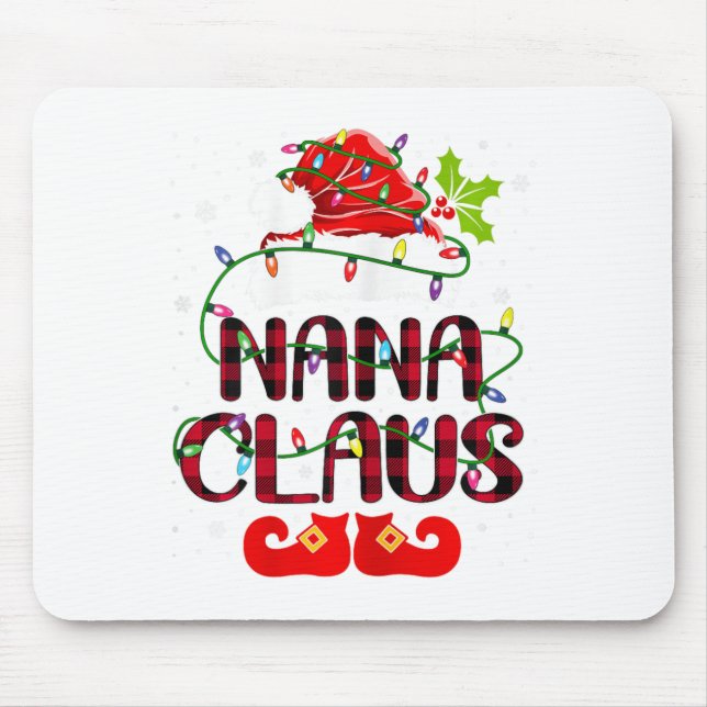 Nana Claus Merry Christmas Buffalo Plaid Santa Hat Mouse Pad (Front)