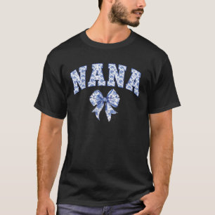 Nana Coquette Toile Blue Bow Floral Family Matchin T-Shirt