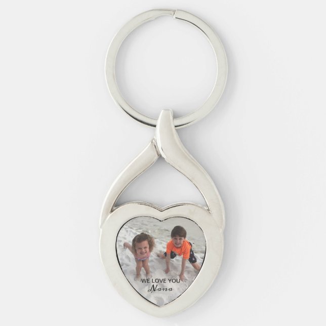Nana Custom Grandchildren Photo Silver Heart Keychain (Front)