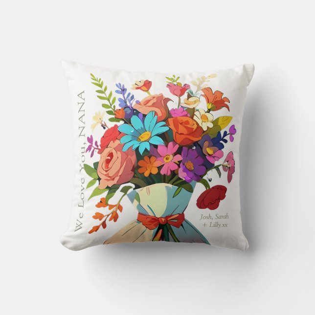 NANA Custom Vibrant Floral Photo Mothers Day Throw Pillow (Front)