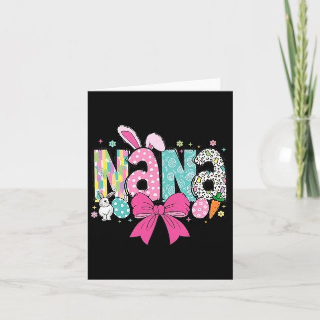 Nana Easter Coquette Bow Happy Easter Bunny Rabbit Card (Front)