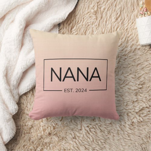 Nana est 2024 new baby reveal pink linen ombre throw pillow