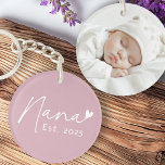 Nana Est year handwritten script with heart photo Keychain<br><div class="desc">Photo keychain featuring the text "Nana" in a handwritten style script font with a little heart at the end and the est year below.</div>