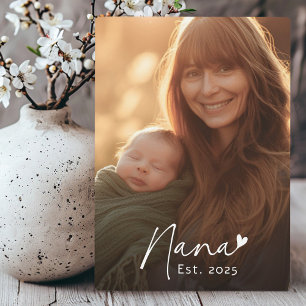 Nana Est year handwritten script with heart photo Plaque