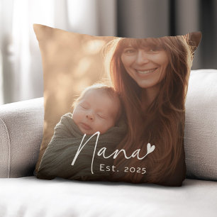 Nana Est year handwritten script with heart photo Throw Pillow