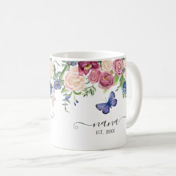 Nana Established Pretty Pink Floral Watercolor Coffee Mug by VintageWeddings at Zazzle