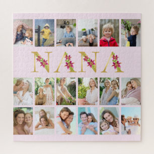 Nana Floral Gold Letters 18 Vertical Photo Collage Jigsaw Puzzle