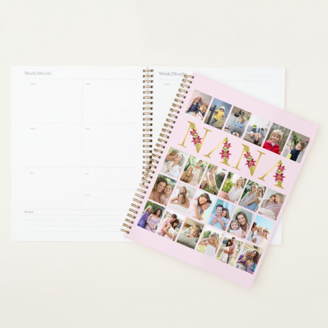 Nana Floral Gold Letters 24 Vertical Photo Collage Planner (Display)